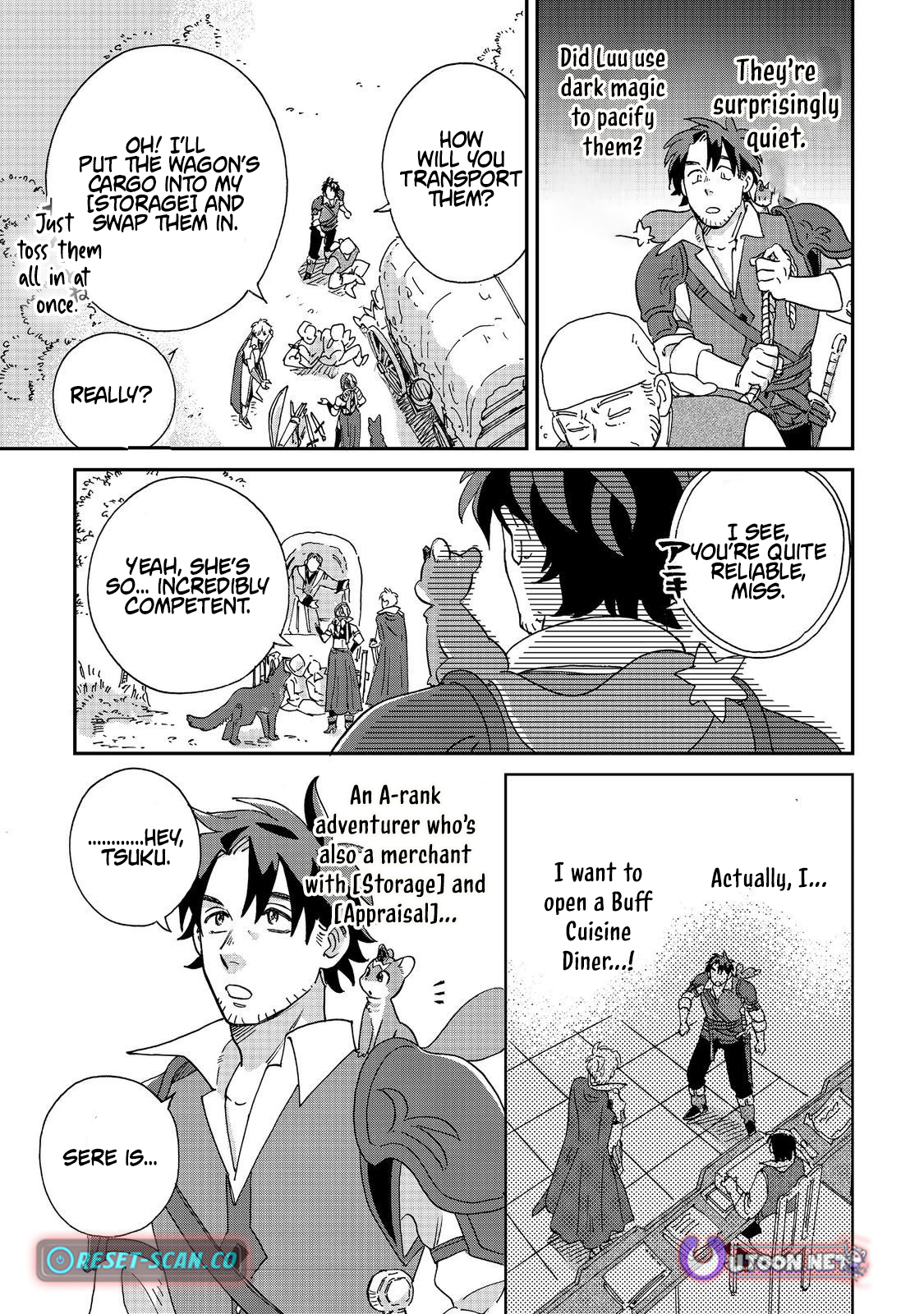 The Buff Cuisine Diner, A Roaring Success ~ "Old Men Are a Nuisance!" The Banished Enchanter Opens a Country Diner Using His Special Skills and Becomes a Hero's Go Chapter to Spot ~ "There are people who appreciate Bro's talents. Isn't it great that such a place exists!" - Chapter 05.2 Page 1