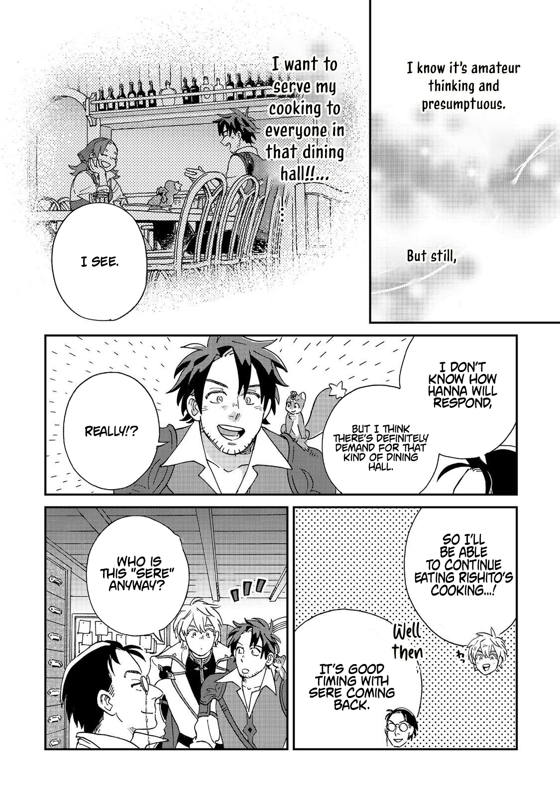 The Buff Cuisine Diner, A Roaring Success ~ "Old Men Are a Nuisance!" The Banished Enchanter Opens a Country Diner Using His Special Skills and Becomes a Hero's Go Chapter to Spot ~ "There are people who appreciate Bro's talents. Isn't it great that such a place exists!" - Chapter 05.1 Page 1