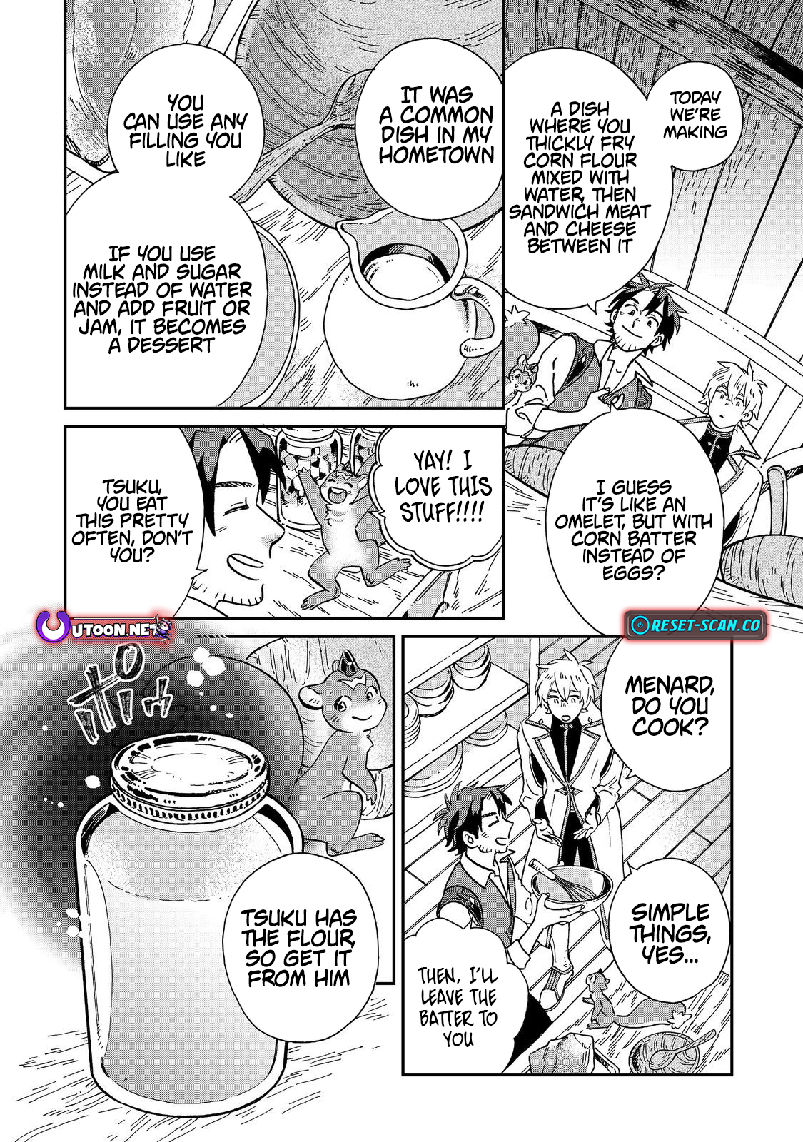 The Buff Cuisine Diner, A Roaring Success ~ "Old Men Are a Nuisance!" The Banished Enchanter Opens a Country Diner Using His Special Skills and Becomes a Hero's Go Chapter to Spot ~ "There are people who appreciate Bro's talents. Isn't it great that such a place exists!" - Chapter 02.2 Page 1