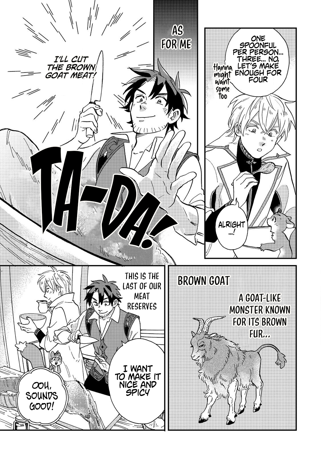The Buff Cuisine Diner, A Roaring Success ~ "Old Men Are a Nuisance!" The Banished Enchanter Opens a Country Diner Using His Special Skills and Becomes a Hero's Go Chapter to Spot ~ "There are people who appreciate Bro's talents. Isn't it great that such a place exists!" - Chapter 02.2 Page 1