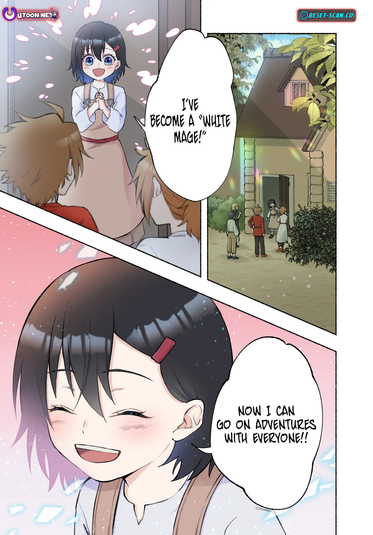 Three years had passed since I began living at the bottom of the abyss. In that time, I had evolved from a "White Mage" to a "Holy Witch". Chapter 01.1 Page 1